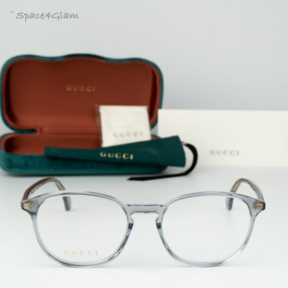 BRAND NEW Gucci GG0551O 013 Transparent Light Blue Demo Oval Unisex Eyeglasses